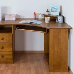 Ausverkauf Schreibtisch Kiefer massiv Vollholz Eichefarben Rustikal Junco 185 - Abmessungen: 74 x 138 x 83 cm (H x B x T)