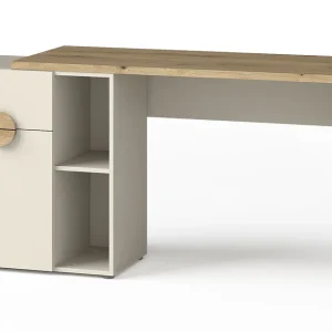 Gratis Versand Schreibtisch Maräne 08, Farbe: Beige / Eiche Artisan - Abmessungen: 79 x 130-170 x 54 cm (H x B x T)