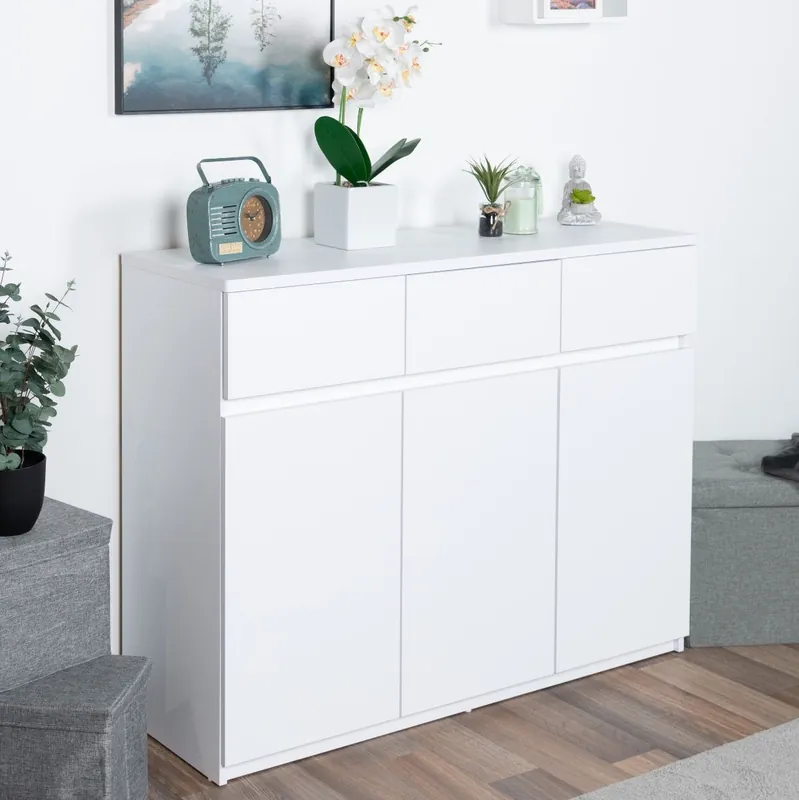 Jugendzimmer - Kommode Alard 06, Farbe: Weiß - Abmessungen: 94 x 120 x 40 cm (H x B x T) Letzte Chance