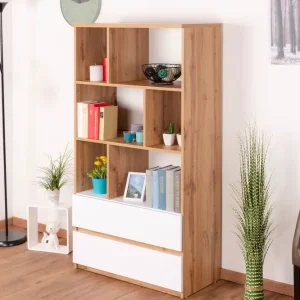 Bestseller Jugendzimmer - Regal Alard 04, Farbe: Eiche / Weiß - Abmessungen: 151 x 80 x 40 cm (H x B x T)