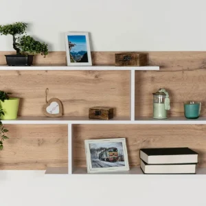 Jugendzimmer - Hängeregal / Wandregal Alard 12, Farbe: Eiche / Weiß - Abmessungen: 60 x 110 x 20 cm (H x B x T) Schneller Versand
