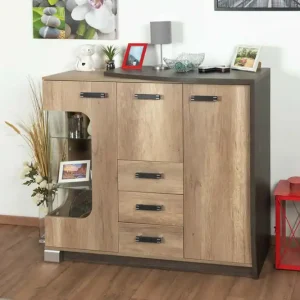 Geprüft Kommode Sichling 07, Rahmen Rechts, Farbe: Eiche Braun - Abmessungen: 114 x 130 x 46 cm (H x B x T)