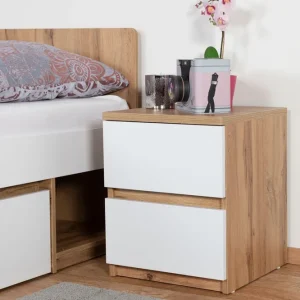 Jugendzimmer - Nachtkommode Alard 10, Farbe: Eiche / Weiß - Abmessungen: 49 x 40 x 40 cm (H x B x T) Rabatt