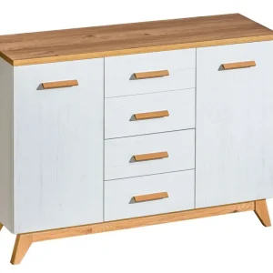Direktkauf Kommode Panduros 09, Farbe: Kiefer Weiß / Eiche Braun - Abmessungen: 93 x 130 x 40 cm (H x B x T)