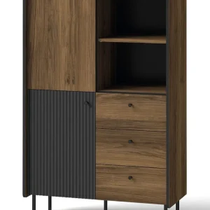 Bestpreis Kommode Mairenke 04, Farbe: Walnuss / Schwarz matt - Abmessungen: 140 x 88 x 40 cm (H x B x T)