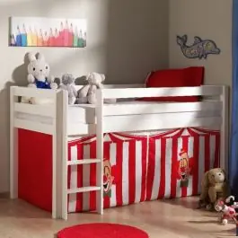 Halbhochbett Charlotte weiß mit Spielzelt Zirkus Must-Have