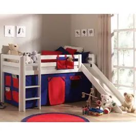 Abverkauf Halbhochbett Astrid weiß mit Rutsche - Zelt Domino