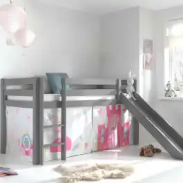 Zertifiziert Halbhochbett Astrid grau mit Rutsche - prinzessin II