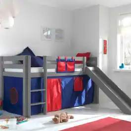 Kostenloser Rückversand Halbhochbett Astrid grau mit Rutsche- Domino