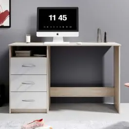 Angebot Schreibtisch Adriano 123cm mit 3 Schubladen - Eiche/Weiß