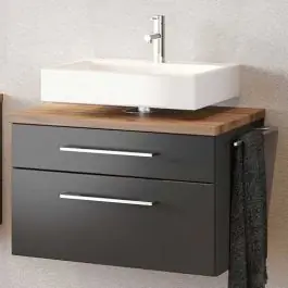 Günstig Waschbeckenschrank Dasa 60cm mit 2 Schubladen - graphit/mattgrau