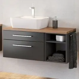 Solange Der Vorrat Reicht Waschbeckenschrank Dasa (links) 90cm mit 2 Schubladen - graphit/mattgrau