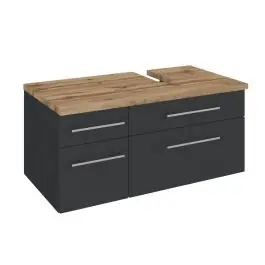 Expressversand Waschbeckenschrank Dasa (rechts) 90cm mit 4 Schubladen - graphit/mattgrau