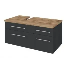 Gratis Versand Waschbeckenschrank Dasa (links) 90cm mit 4 Schubladen - graphit/mattgrau