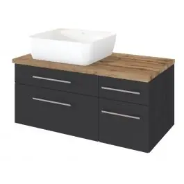 Waschtischunterschrank Dasa (links) 90cm mit 4 Schubladen - graphit/mattgrau Garantierte Lieferung