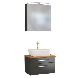 Set Waschtisch und Spiegelschrank Dasa 60cm - graphit/mattgrau Finale Aktion