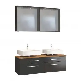 Neu Im Sortiment Doppelwaschtisch-Unterschrank mit Spiegel Dasa 120cm 4 Schubladen - graphit/mattgrau