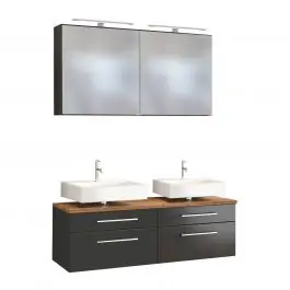 Expressversand Doppelwaschtischunterschrank mit Spiegelschrank Dasa 120cm 4 Schubladen - graphit/mattgrau