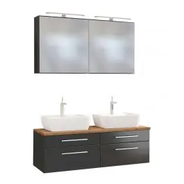 Doppelwaschtischschrank mit Spiegelschrank Dasa 120cm 4 Schubladen - graphit/mattgrau Billig