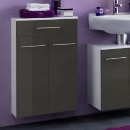 Bestpreis Badezimmerschrank Small 50cm 1 Schublade und 2 Türen - hochglanz-grau