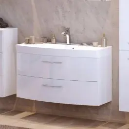 Waschbeckenschrank Florent gebogen 100cm 2 Schubladen - weiß Direkt Vom Hersteller