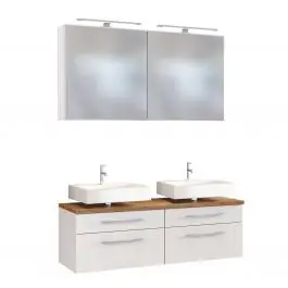 Doppelwaschtischunterschrank mit Spiegelschrank Dasa 120cm 4 Schubladen - weiss Angebot