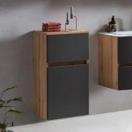 Badezimmerschrank Kornel/Luna 40cm 1 Tür und 1 Schublade - Eiche/mattgrau Versand Am Gleichen Tag