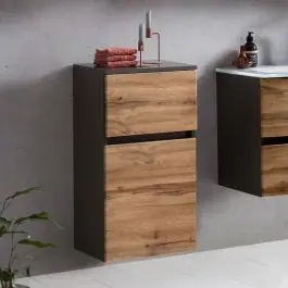 Badezimmerschrank Kornel/Luna 40cm 1 Tür und 1 Schublade - Graphitgrau/Eiche Preisknaller