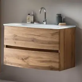 Kostenfreie Lieferung Waschbeckenschrank Kornel 80cm weißes Waschbecken - Eiche