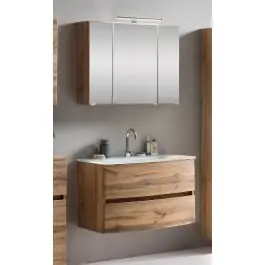 Kostenloser Versand Badkombination Kornel 1 2-teilig mit weißem Waschbecken - Eiche