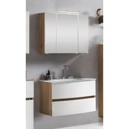 Sonderangebot Badkombination Kornel 1 2-teilig mit weißem Waschbecken - Eiche/mattweiß