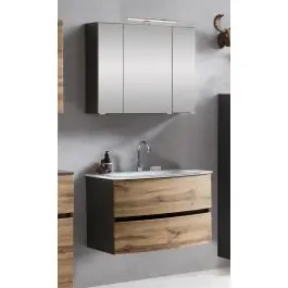 Badkombination Kornel 1 2-teilig mit weißem Waschbecken - Graphitgrau/Eiche Highlight