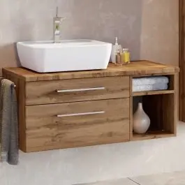 Kostenloser Rückversand Waschtischunterschrank Dasa (links) 90cm mit 2 Schubladen - wotan eiche