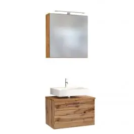 Abverkauf Set aus Waschtischunterschrank und Spiegelschrank Dasa 60cm - Eiche wotan