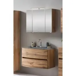 Badkombination Kornel 2 2-teilig mit grauem Waschbecken - Eiche Sonderaktion