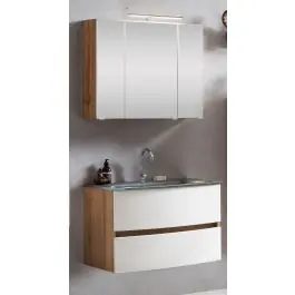 Zertifiziert Badkombination Kornel 2 2-teilig mit grauem Waschbecken - Eiche/Mattweiß