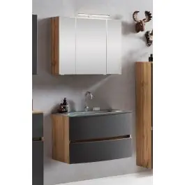 Badkombination Kornel 2 2-teilig mit grauem Waschbecken - Eiche/mattgrau Garantierte Lieferung