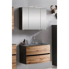 Badkombination Kornel 2 2-teilig mit grauem Waschbecken - Graphitgrau/Eiche Preisreduziert