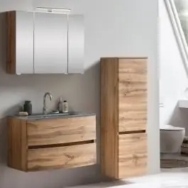 Badkombination Kornel 4 3-teilig mit grauem Waschbecken - Eiche Günstig