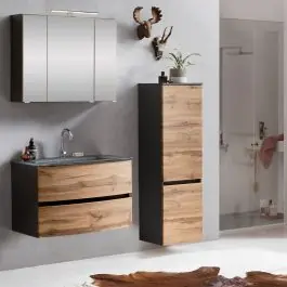 Badkombination Kornel 4 3-teilig mit grauem Waschbecken - Graphitgrau/Eiche Ausverkauf