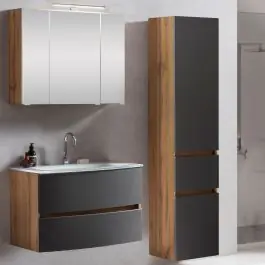 Aktuell Badkombination Kornel 5 3-teilig mit weißem Waschbecken - Eiche/mattgrau