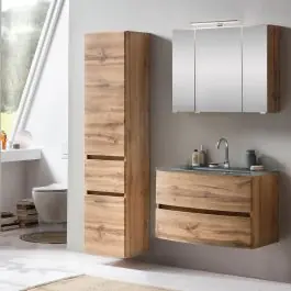 Badkombination Kornel 5 3-teilig mit grauem Waschbecken - Eiche Wochenendangebot