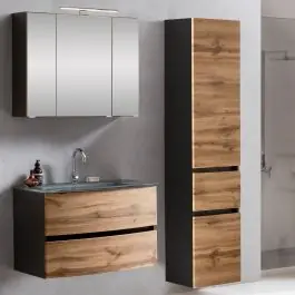 Badkombination Kornel 5 3-teilig mit grauem Waschbecken - Graphitgrau/Eiche Jetzt Bestellen