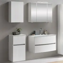 Preisknaller Badkombination Kornel 7 4-teilig mit weißem Waschbecken - weiß