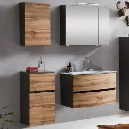 Aktuell Badkombination Kornel 7 4-teilig mit weißem Waschbecken - Graphitgrau/Eiche