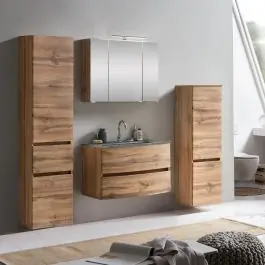 Badkombination Kornel 10 4-teilig mit grauem Waschbecken - Eiche Günstig