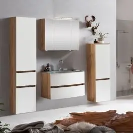 Aktuell Badkombination Kornel 10 4-teilig mit grauem Waschbecken - Eiche/Mattweiß