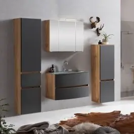 Badkombination Kornel 10 4-teilig mit grauem Waschbecken - Eiche/mattgrau Sonderaktion