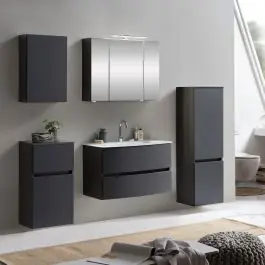 Badkombination Kornel 11 5-teilig mit weißem Waschbecken - graphitgrau Sichere Zahlung