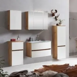 Badkombination Kornel 11 5-teilig mit weißem Waschbecken - Eiche/Mattweiß Bestseller